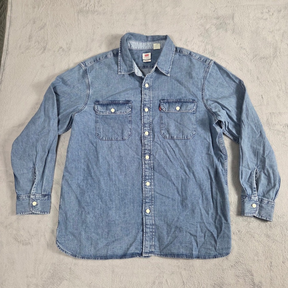Levi's Denim Button Down Shirt Mens Large Light Blue Excellent Relaxed Fit